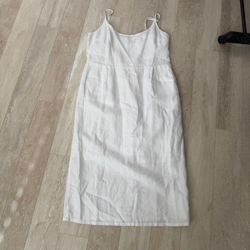 Quince‎ Linen Scoop Neck Midi Sundress White Coastal Beachy Resort Wear Size XL - Picture 3 of 16